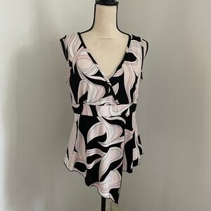 JTB Petite Pink Swirl Sleeveless Top Women's PL‎ Asymmetric Hem V Neck